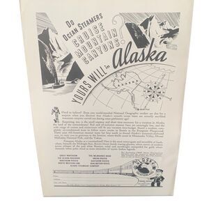 Vintage 1938 Alaska Cruise Mountain Canyons Ad Advertisement